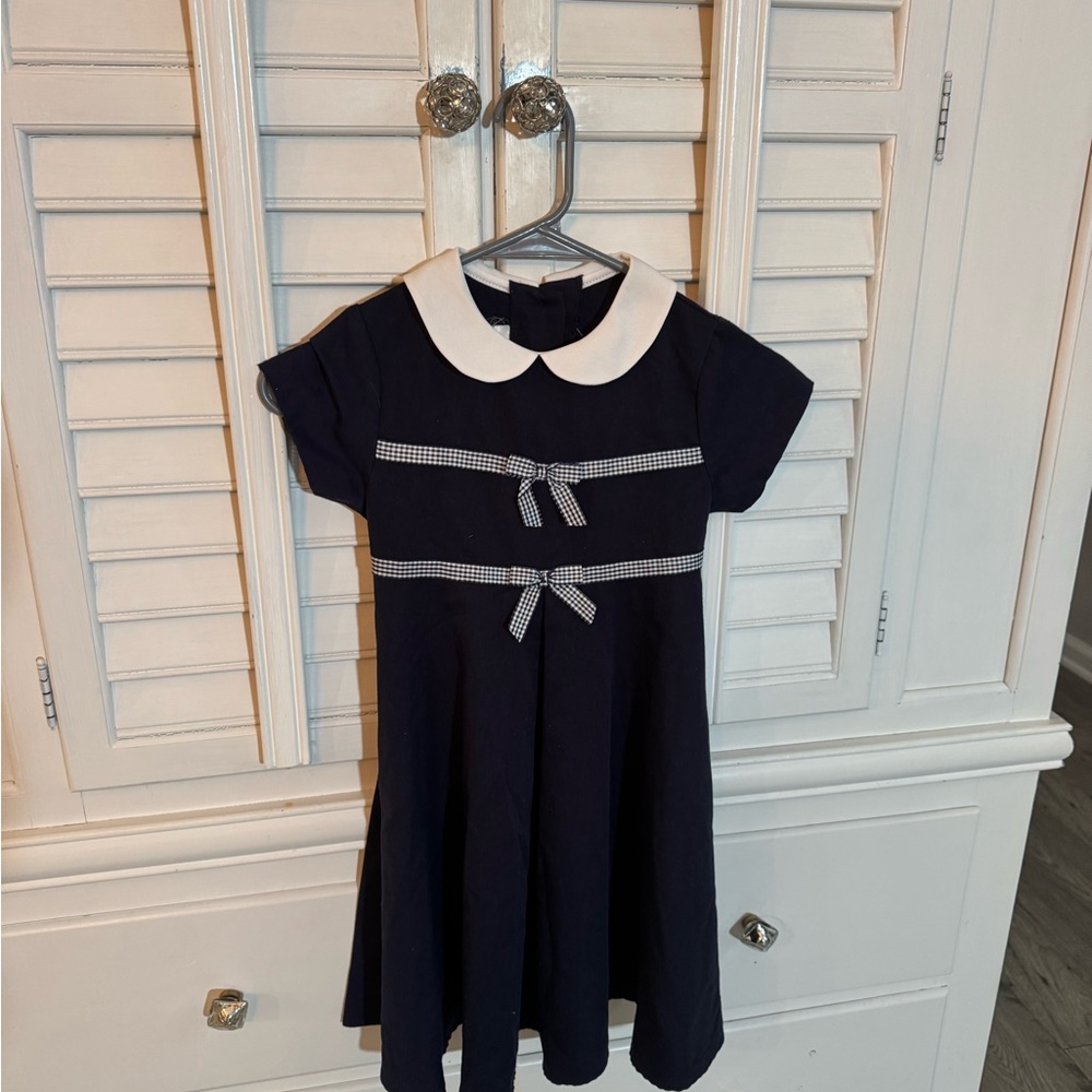 Bonnie Jean Navy Dress with White Peter Pan Collar